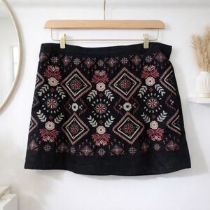 Savanna Jane Plus Size 2X Embroidered Boho Mini Skirt Black Floral Eclectic